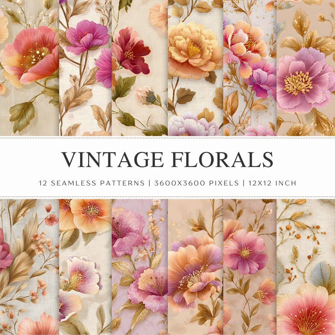 Vintage Floral Seamless Patterns | Shabby Chic Digital Paper | Pastel ...