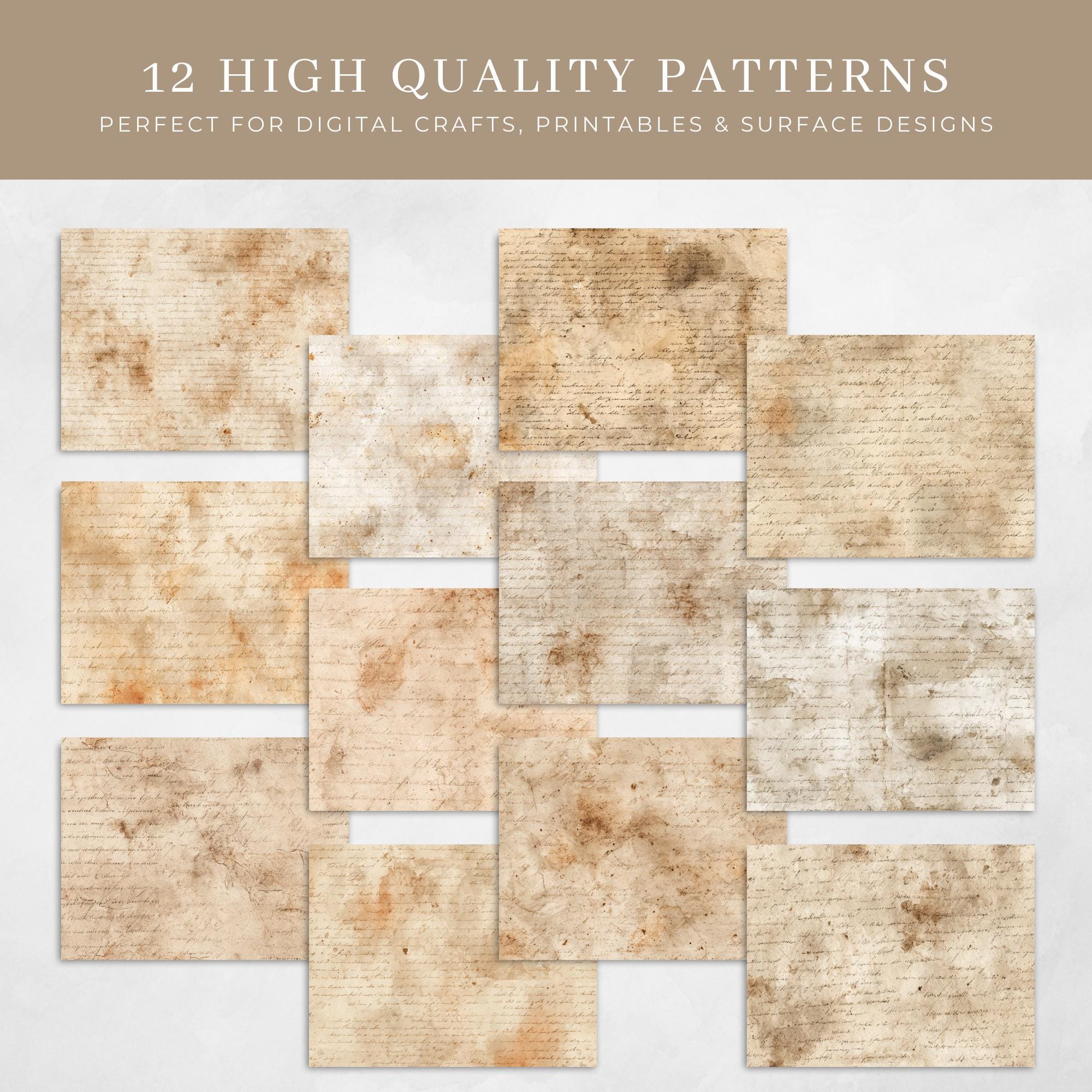 Aged Manuscript Seamless Patterns, Vintage Parchment Digital Papers ...