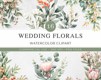 Imágenes prediseñadas PNG de flores nativas australianas para bodas / 16 acuarelas de proteas, banksias y eucaliptos / Arreglos florales bohemios para bodas / Uso comercial (descarga digital)