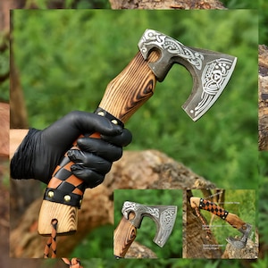 Handmade Viking Axe, Carbon Steel Axe, Ash Wood Handle, Norse Bearded Hatchet, Viking Axe, Handmade Axe, Gifts for him, Birthday gifts