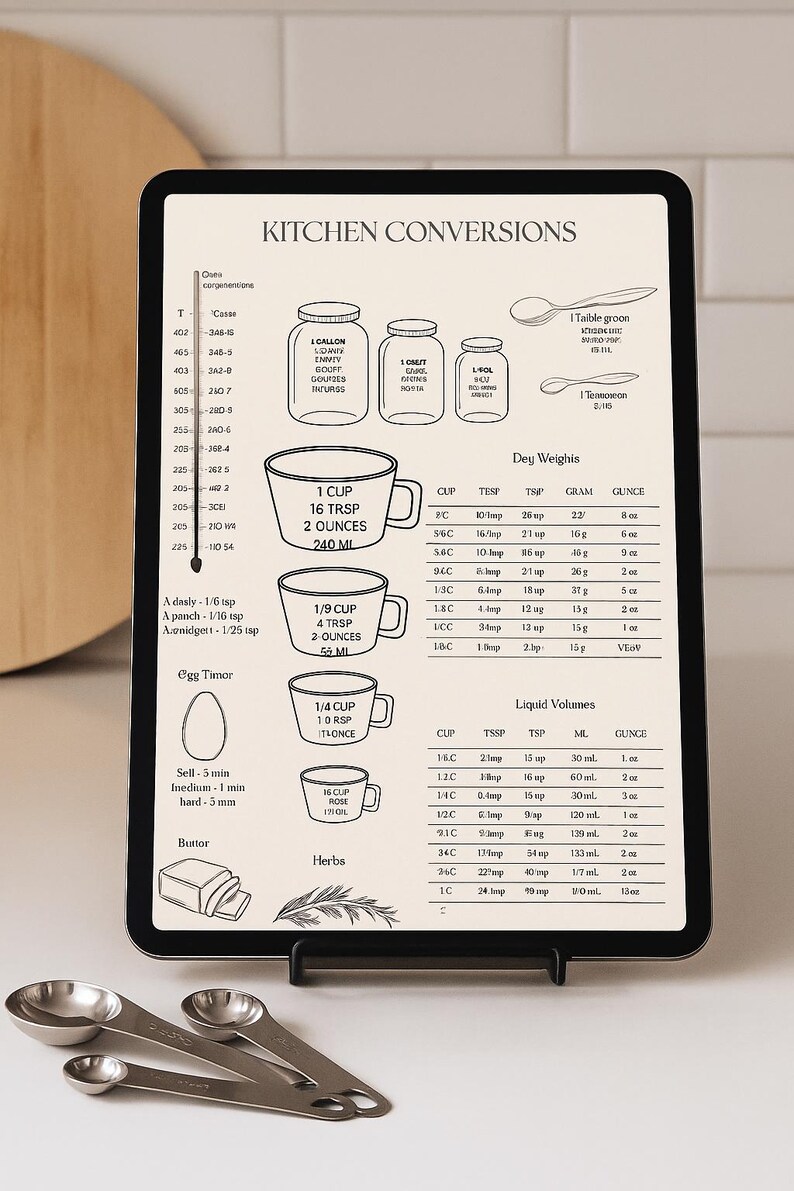 Kitchen Conversions Chart – Printable Cooking Cheat Sheet – A4 PDF ...