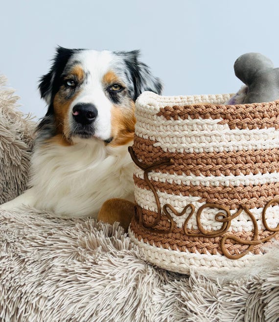 Personalized Dog Toy Basket: Handmade Rope Storage Bin Canada