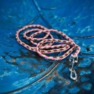 Handgemaakte paracord hondenriem: roze Summer Vibes, 2 meter lang gevlochten touw
