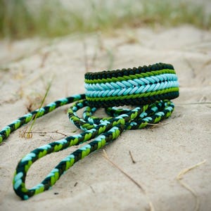 Green Braided Paracord Dog Collar and Leash Set – Handmade Adjustable Durable Pet Collar for Small Medium Large Dogs
