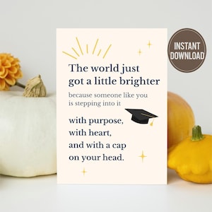 Inspirerende afstudeerkaart – sentimentele afdrukbare afstudeerkaart voor middelbare school of hogeschool – direct downloaden – bemoedigend afstudeercadeau