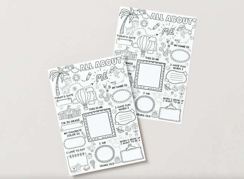 All About Me Worksheet Printable – First Day of School Coloring Page – Kids Classroom Activity image 6