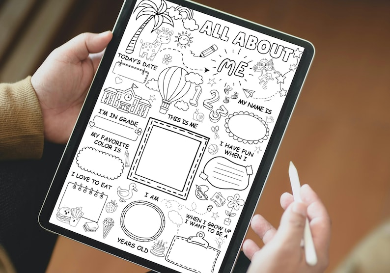 All About Me Worksheet Printable – First Day of School Coloring Page – Kids Classroom Activity image 2