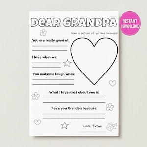 Kids Gift Grandpa - Grandparents Day – Craft activity - Grandfather Keepsake – Fill the Blank – Printable Worksheets