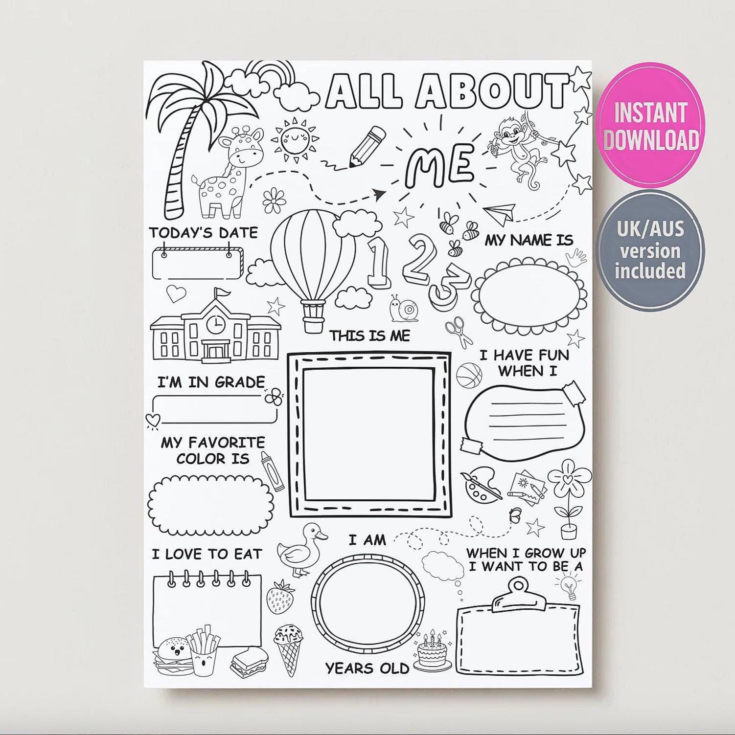 All About Me Worksheet Printable – First Day of School Coloring Page ...