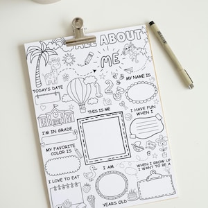 All About Me Worksheet Printable – First Day of School Coloring Page – Kids Classroom Activity image 4