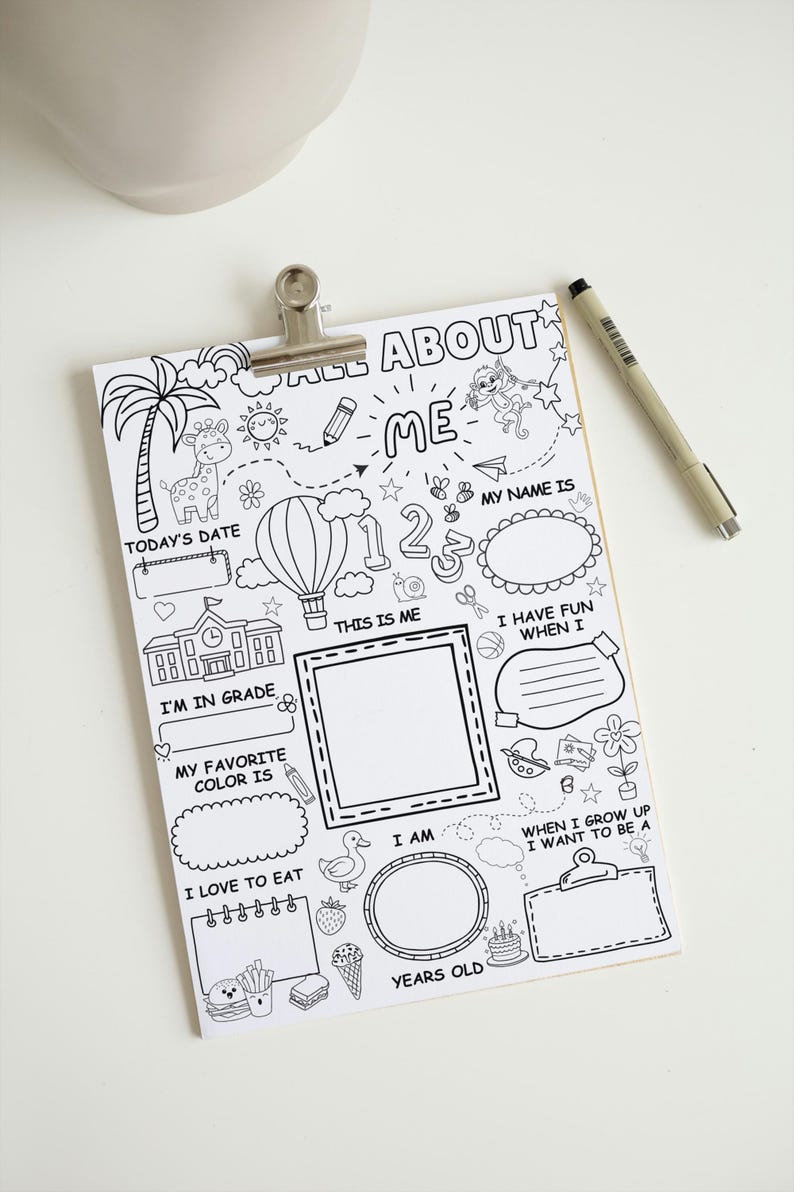 All About Me Worksheet Printable – First Day of School Coloring Page – Kids Classroom Activity image 4