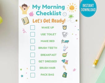 Morning Routine Kids Checklist - Daily Schedule Visual - Toddlers & Preschool - Instant download
