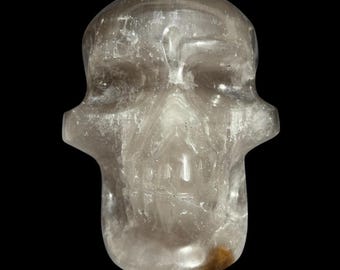 Hand Carved Smoky Quartz Crystal Skull, Natural Phantom Quartz with Rutile, Grounding Meditation Piece