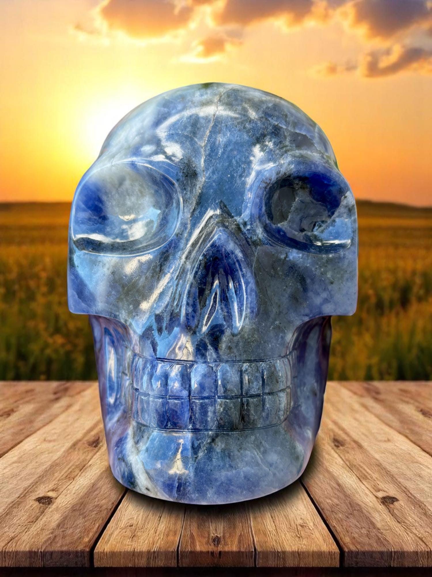 Electric Blue Sodalite Crystal Skull • Large Crystal Skull • Hand-Carved by Walmere in Brazil • Powerful Balanced Healing Energy