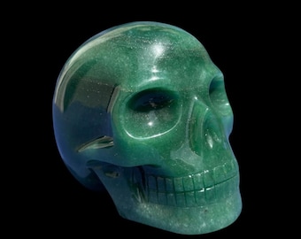 Green Aventurine Crystal Skull with Pyrite Inclusions