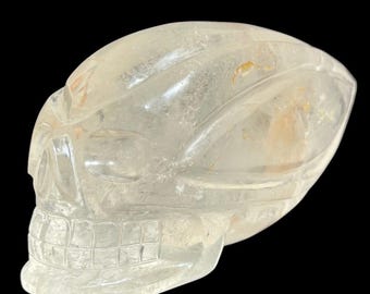 Hand Carved Clear Quartz Traveller Skull, Hematite Phantom, Lodolite Inclusions (2.65 kg)