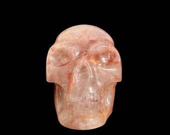 Hand-Carved Fire Quartz Crystal Skull: Hematoid Quartz Sculpture by Walmere