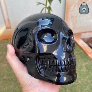 Life-Size Silver Sheen Obsidian Skull: Brazilian Artisan Carving