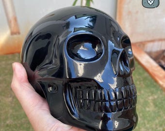 Life-Size Black Obsidian Skull by Walmere | Brazilian Artisan Carving | Silver Sheen Obsidian Skull | Grounding Energy | High Vibe Skull
