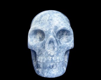 Hand Carved Blue Calcite Crystal Skull, Calming Meditation Stone, Altar Display Piece
