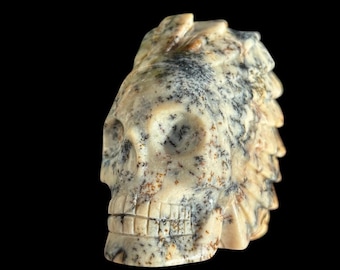 Rare Dendritic Agate Crystal Skull | Hand-Carved Shaman Style