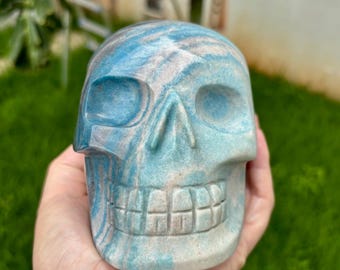 Hand Carved Trolleite Crystal Skull, Large skull, 2 kg, Natural Blue, Meditation Collector Display Piece