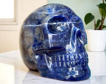 Hand Carved Electric Blue Sodalite Crystal Skull - Reiki Third Eye Activator