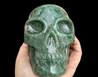 Green Quartz (Aventurine) crystal skull - hand-carved in Brazil