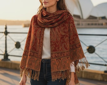 Cachecol de outono com estampa de pashmina e caxemira, estilo jacquard, xale com estampa paisley | Nepal