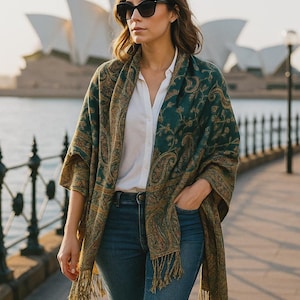 Bohemian Pashmina Emrodidery Shawl Paisley Scarf Cashmere Style Wrap Festival Wear | Made in Nepal