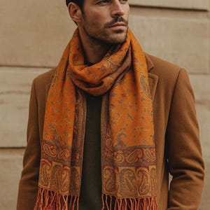 Pashmina Emboidery Shawl Floral Paisley Cashmere Scarf Festival Wrap Orange Throw | Made in Nepal