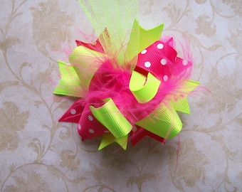 Hair Bow, Colorful Hair Ribbon, Custom Baby Hairbow, Ribbon Hair Clip, Baby Hair Bow Clip, Pink and Green Bow