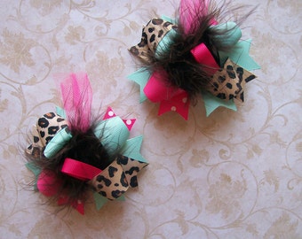 Leopard Hair Bow, Colorful Hair Ribbon, Custom Baby Hairbow, Ribbon Hair Clip, Baby Hair Bow Clip, Pigtail Bows