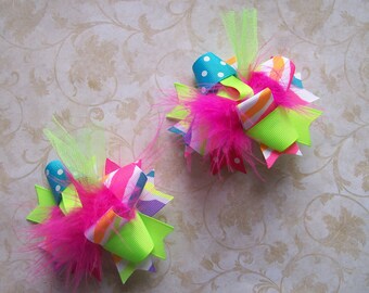 Hair Bow, Colorful Hair Ribbon, Custom Baby Hairbow, Ribbon Hair Clip, Baby Hair Bow Clip, Neon Zebra Bow