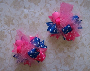 Pigtail Hair Bow, Colorful Hair Ribbon, Custom Baby Hairbow, Ribbon Hair Clip, Baby Hair Bow Clip, Pink and Bluue Bow