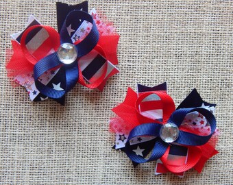 4th of July Bows, Hair Bow, Colorful Hair Ribbon, Custom Baby Hairbow, Ribbon Hair Clip, Baby Hair Bow Clip, Pigtail bows