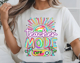 Retro Teacher Mode Off PNG, Summer Break Shirt Design (Digital Download)