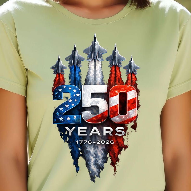 Independence Day military aviation graphic with patriotic smoke effects.