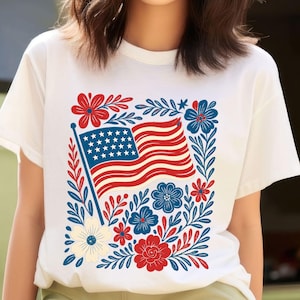 Patriotic Floral American Flag PNG: 4th of July Sublimation Design (Digital Download)