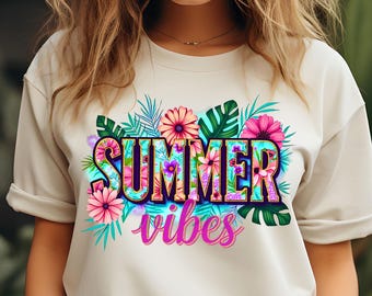 Summer Vibes PNG: Tropical Floral Sublimation Design (Digital Download)