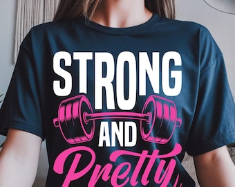 Stark und hübsch PNG | Girly Gym Fitness Zitat | Langhantel-Training | Feminine Powerfalting Digitaler Download