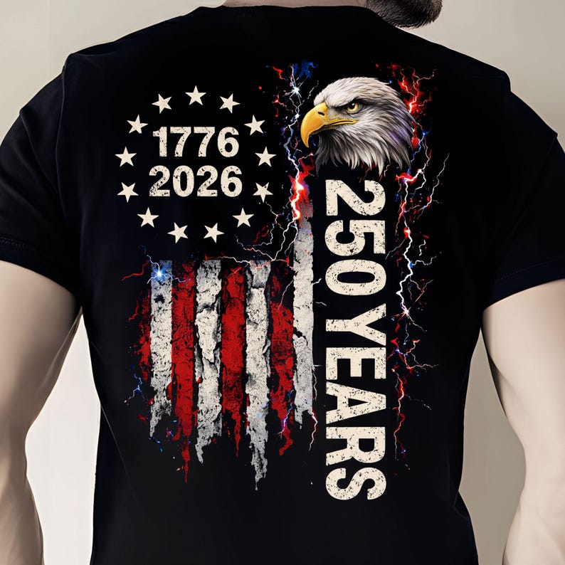 USA 250th anniversary bald eagle PNG with 1776 2026 patriotic design