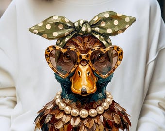 Glam Mallard Duck PNG, Hunting Season, Polka Dot Bow Leopard Glasses Necklace (Digital Download)