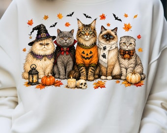 Halloween Cat PNG, Spooky Witch Cats Sublimation Design, Fall Autumn (Digital Download)