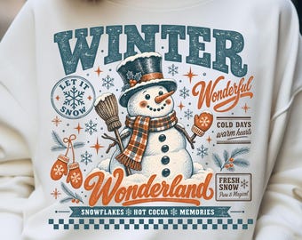 Vintage Winter Wonderland Snowman PNG, Retro Snowy Christmas Snowman Sublimation (Digital Download)