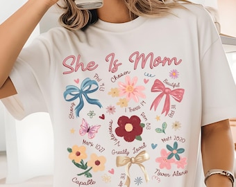 She Is Mom PNG | Christian Mother’s Day Bible Verse Floral Design | Faith-Based Preppy Mom | Digital Download
