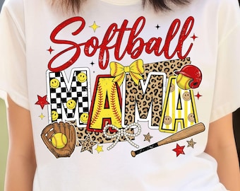 Softball Mama PNG, Leopard karierte Sport, Softball Bogen Handschuh Fledermaus Sublimation (Digitaler Download)