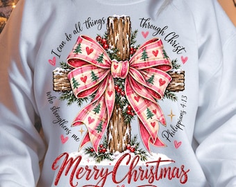 Merry Christmas Cross Bow PNG, Christian Holiday Sublimation (Digital Download)