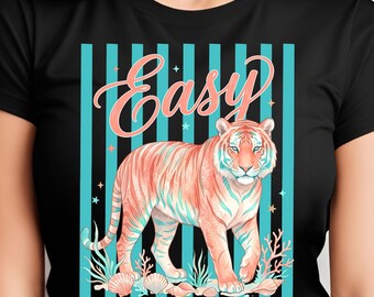Easy Tiger PNG, Küstensommerstrand Streifen Muschel Koralle Retro Preppy Tier (Digitaler Download)