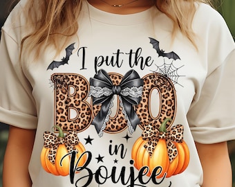 Boo in Boujee Halloween PNG: Leopard Print, Bats, Spiders (Digital Download)